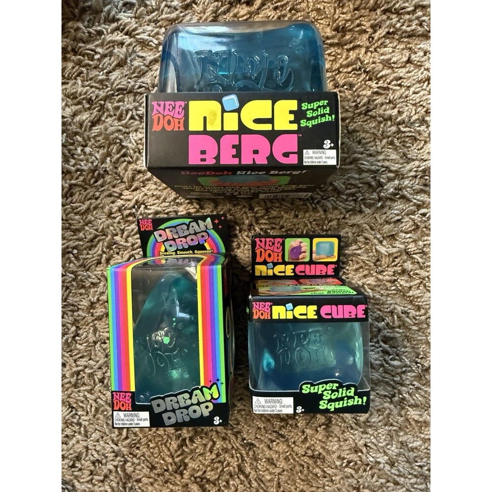 NeeDoh - Nice Berg, Nice Cube, Dream Drop BLUE Bundle Sensory Fidget Toys NEW